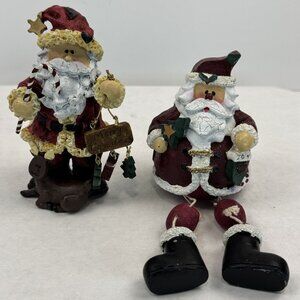 Set Of 2 Vintage Santa Christmas Figurines Sitting Standing 2001 Festive Holiday